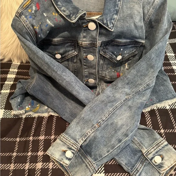 NWOT Lane Bryant paint splatter design blue Jean jacket size 20 - Picture 5 of 7